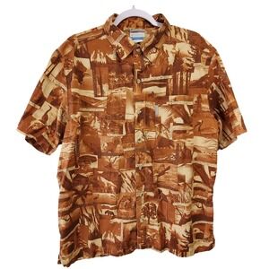 Columbia Mens Large AM7934 Wildlife Nature Print Cotton Ripstop SS Button Shirt